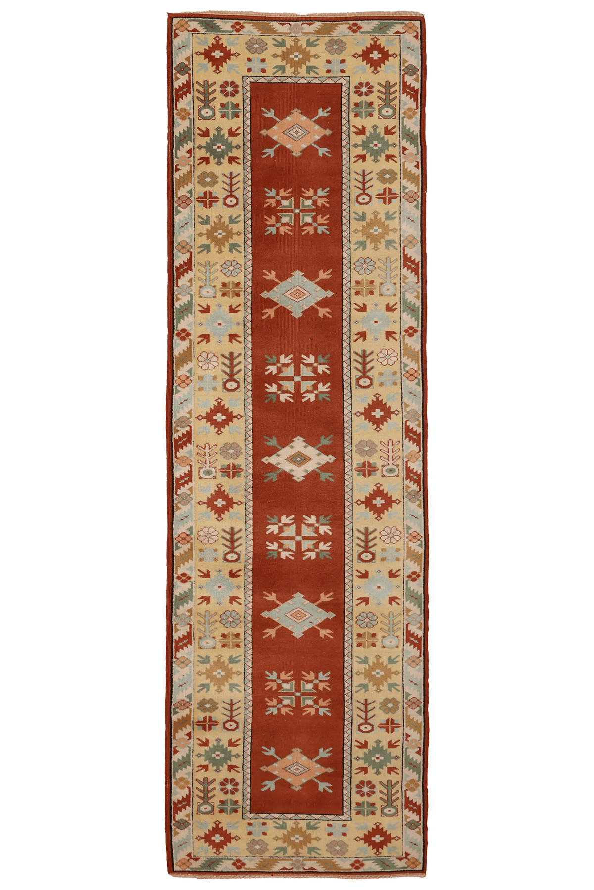 Vintage Muğla Turkish Runner Rug 3x10 ft — Red & Beige Geometric