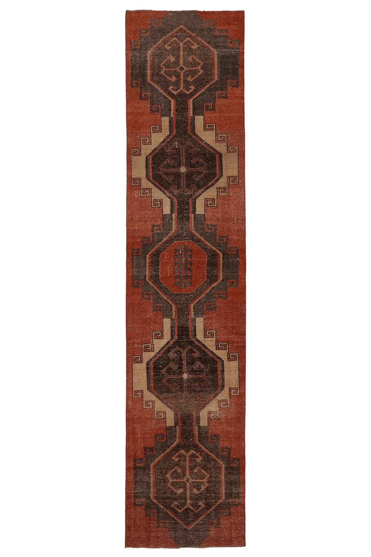 Vintage Malatya Turkish Runner Rug 2x13 ft — Red & Brown Geometric