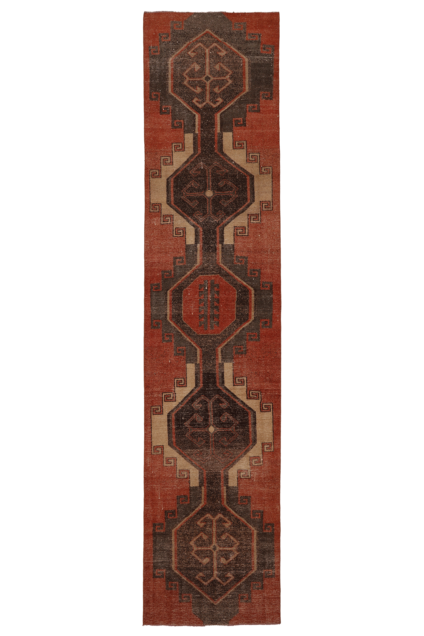 Vintage Malatya Turkish Runner Rug 2x13 ft — Red & Brown Geometric