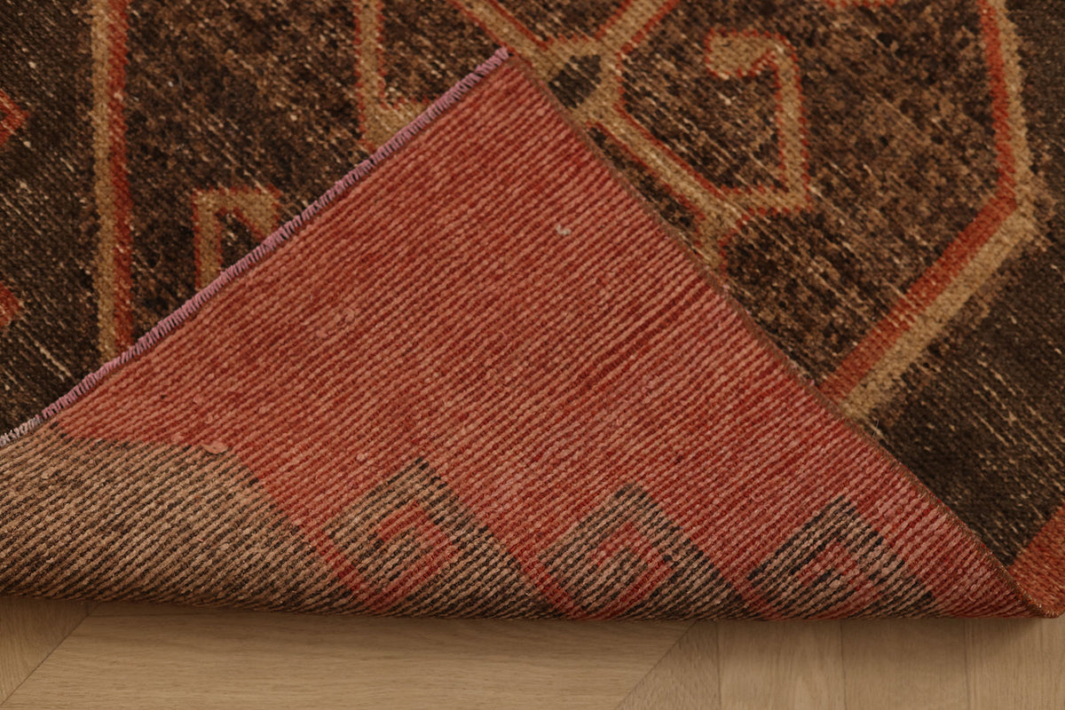 Vintage Malatya Turkish Runner Rug 2x13 ft — Red & Brown Geometric