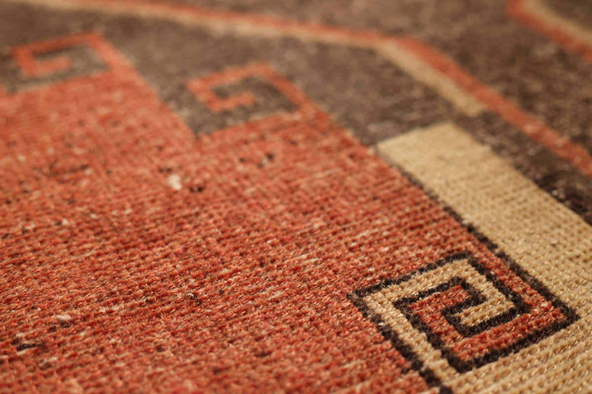 Vintage Malatya Turkish Runner Rug 2x13 ft — Red & Brown Geometric