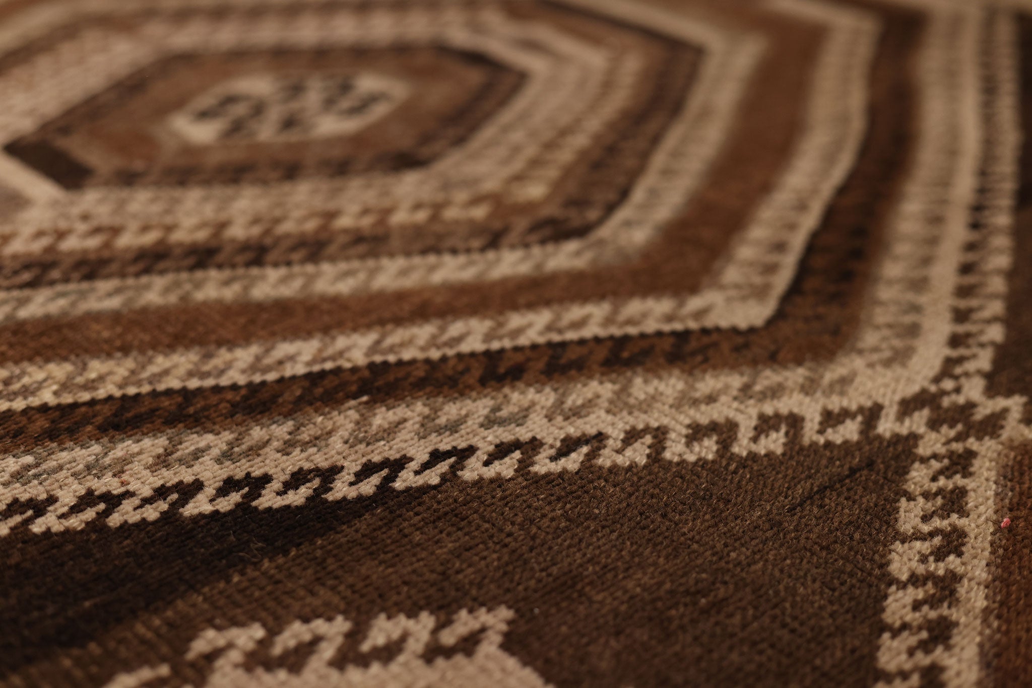 Vintage Kars Turkish Runner Rug 3x7 ft — Brown Geometric