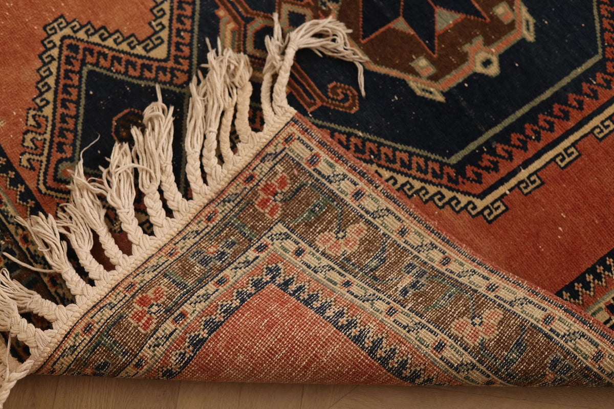 Vintage Malatya Turkish Runner Rug 4x11 ft — Red & Blue Geometric