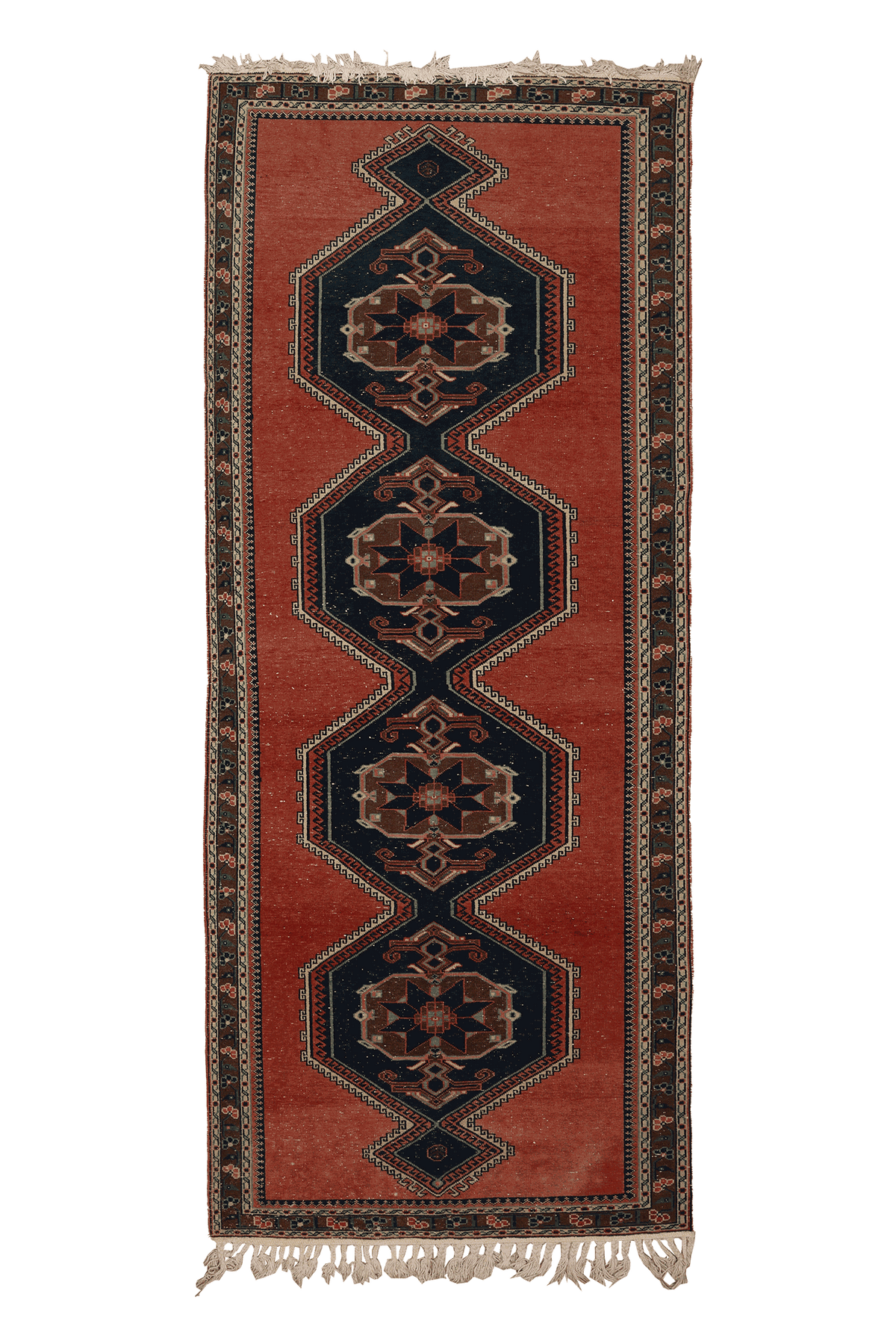 Vintage Malatya Turkish Runner Rug 4x11 ft — Red & Blue Geometric