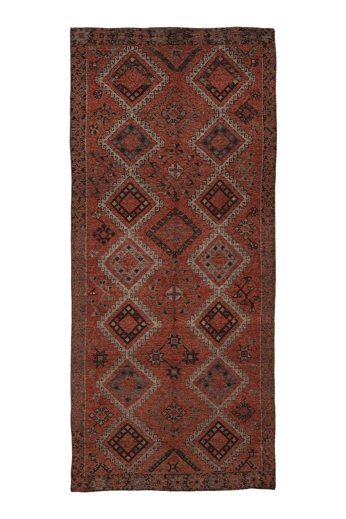 Vintage Kahramanmaraş Turkish Runner Rug 5x11 ft — Red & Brown Geometric