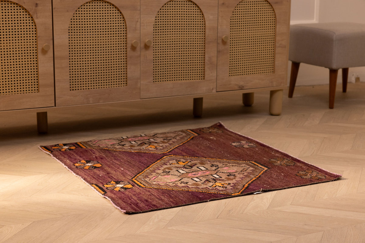 Vintage Kars Turkish Doormat 3x3 ft — Brown Floral