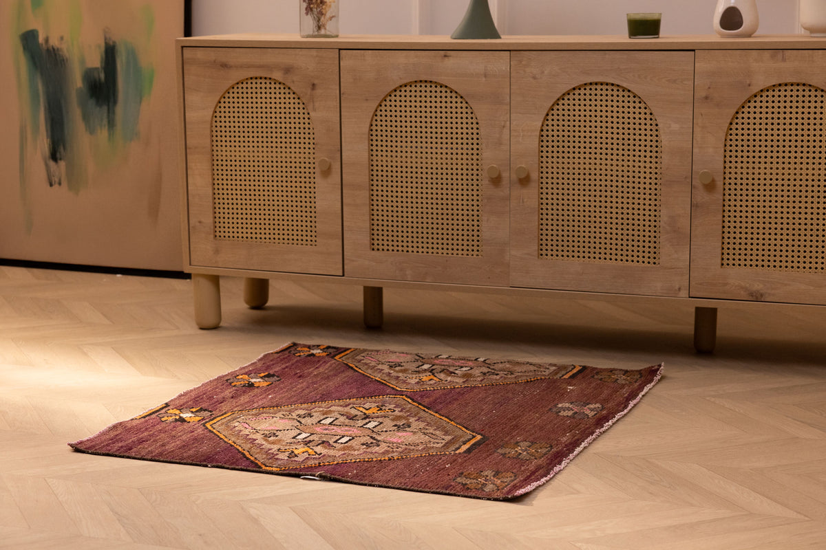Vintage Kars Turkish Doormat 3x3 ft — Brown Floral