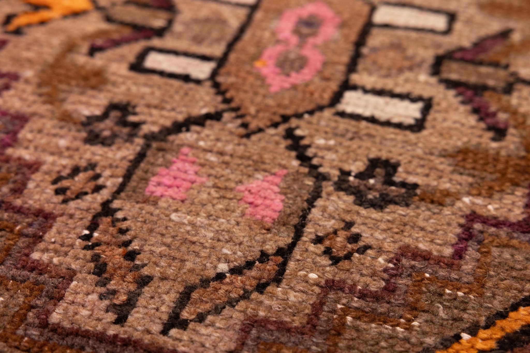 Vintage Kars Turkish Doormat 3x3 ft — Brown Floral