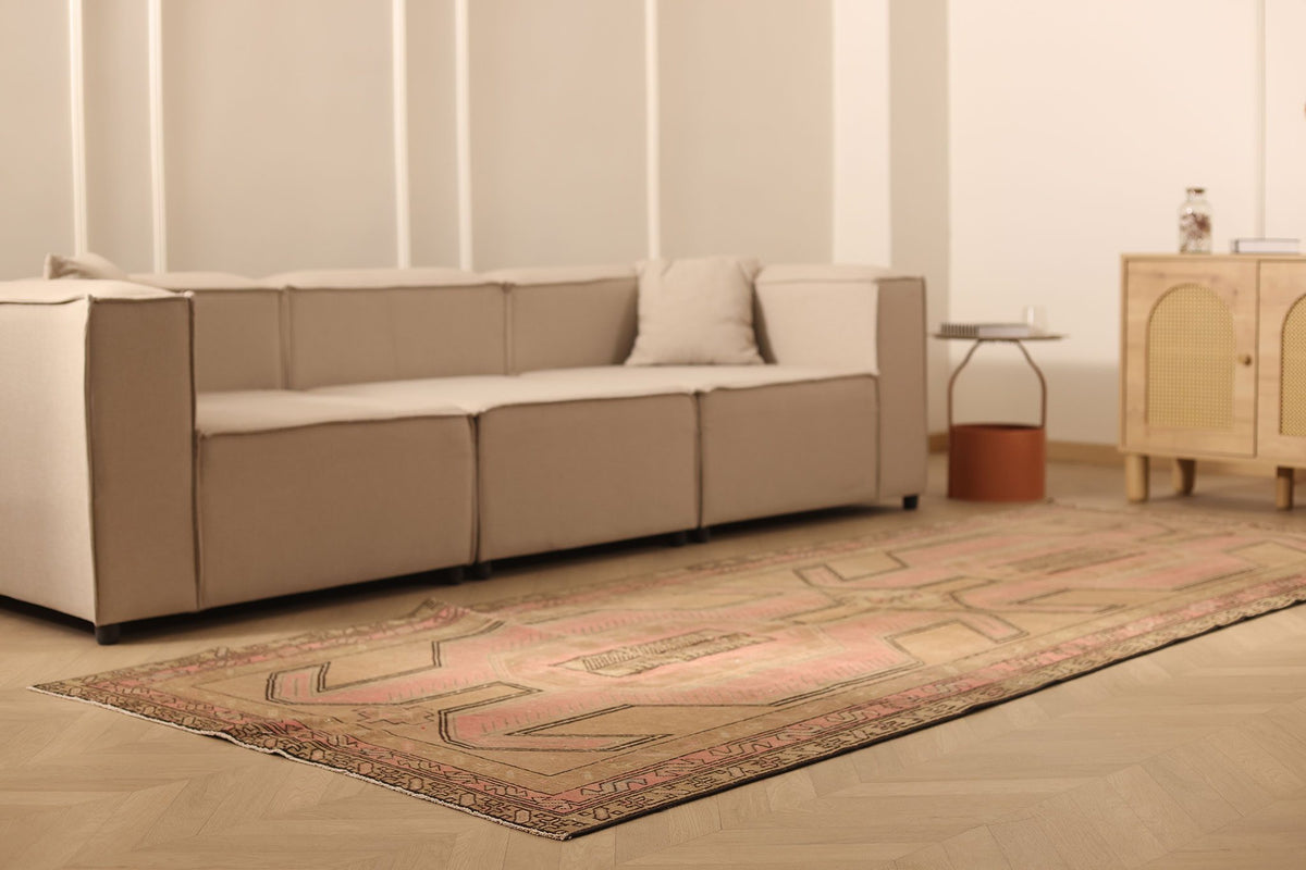 Vintage Malatya Turkish Runner Rug 5x11 ft — Brown & Red Geometric
