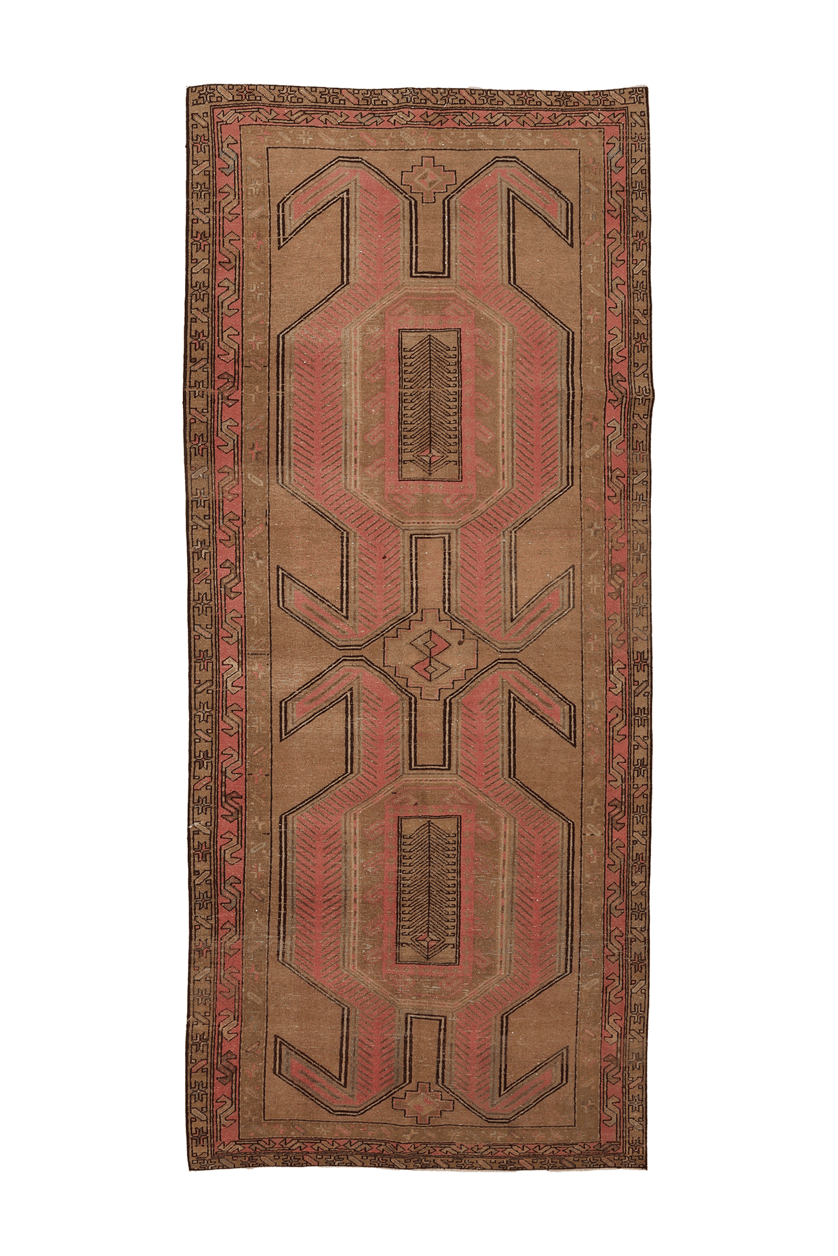 Vintage Malatya Turkish Runner Rug 5x11 ft — Brown & Red Geometric