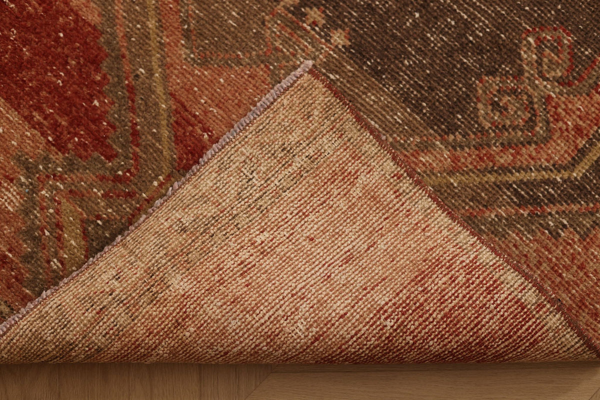 Vintage Malatya Turkish Runner Rug 3x13 ft — Red & Brown Geometric