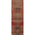 Vintage Malatya Turkish Runner Rug 3x13 ft — Red & Brown Geometric