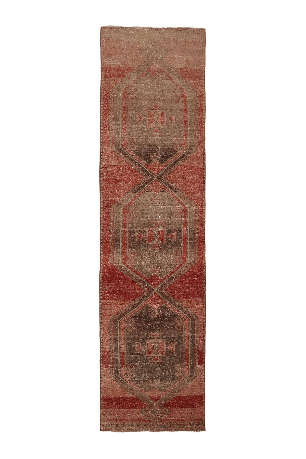 Vintage Malatya Turkish Runner Rug 3x13 ft — Red & Brown Geometric