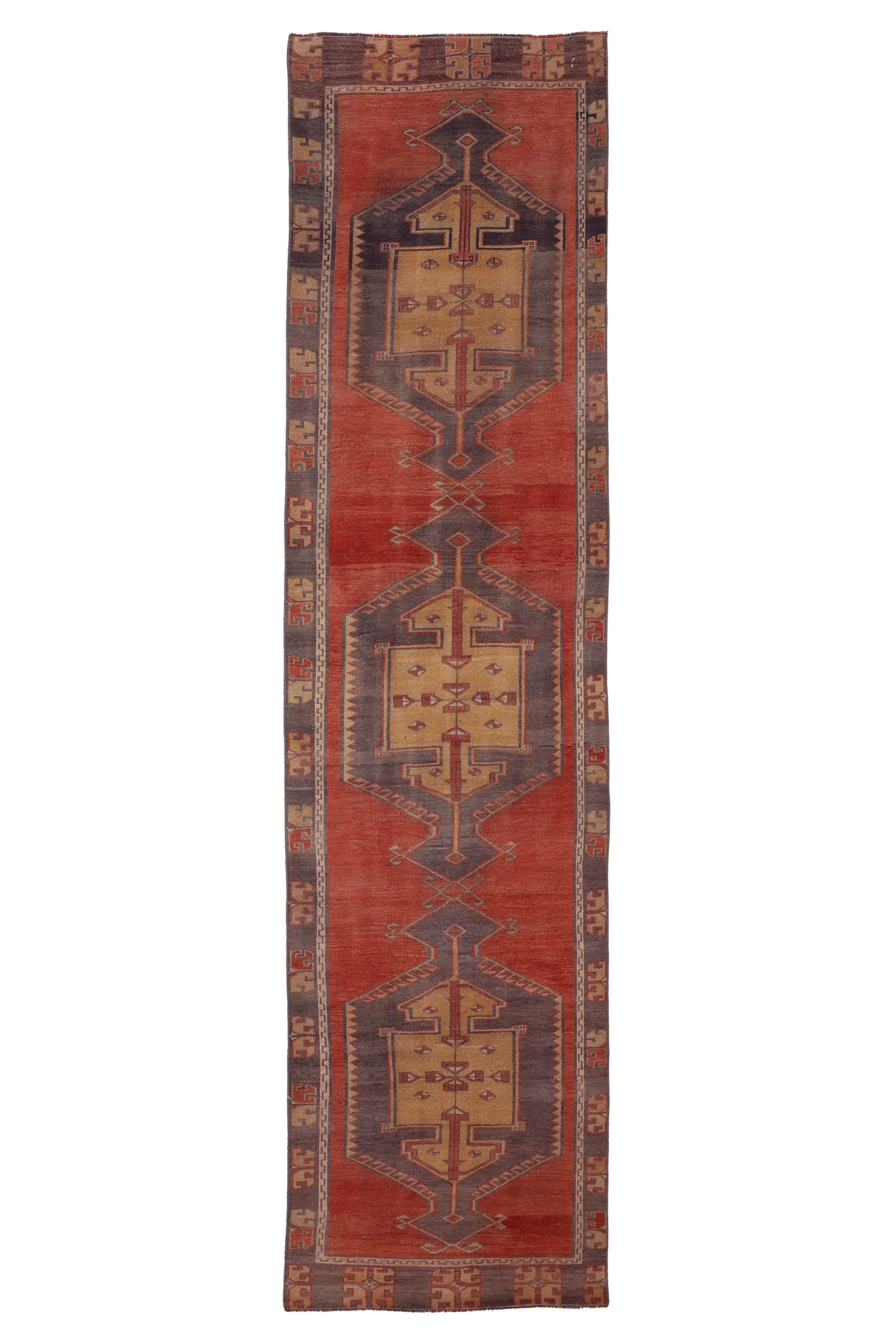 Vintage Malatya Turkish Runner Rug 2x11 ft — Red & Brown Geometric