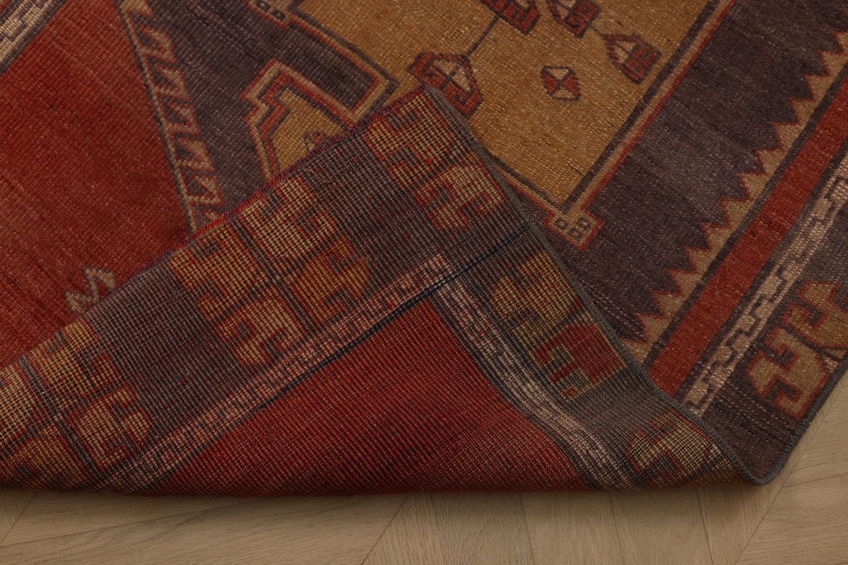 Vintage Malatya Turkish Runner Rug 2x11 ft — Red & Brown Geometric