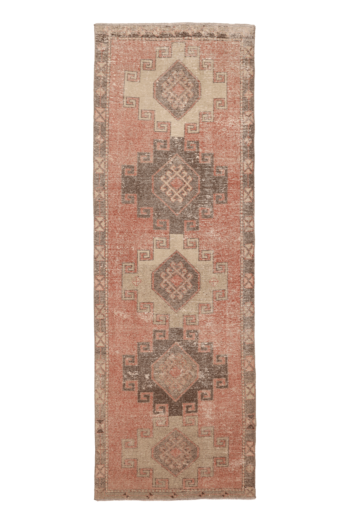Vintage Malatya Turkish Runner Rug 3x10 ft — Orange & Brown Geometric (No. 55969)