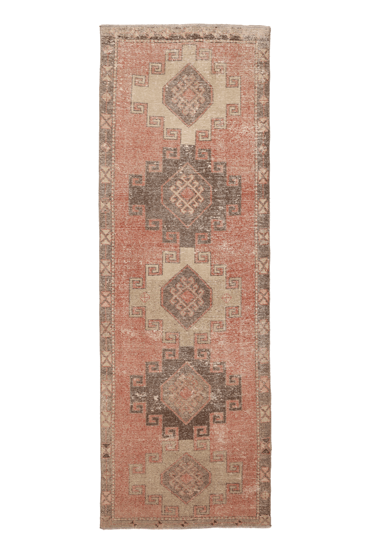 Vintage Malatya Turkish Runner Rug 3x10 ft — Orange & Brown Geometric (No. 55969)