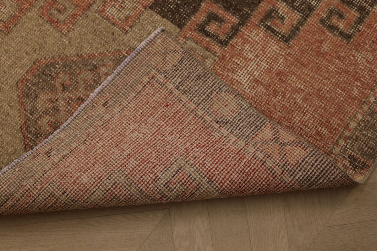 Vintage Malatya Turkish Runner Rug 3x10 ft — Orange & Brown Geometric (No. 55969)
