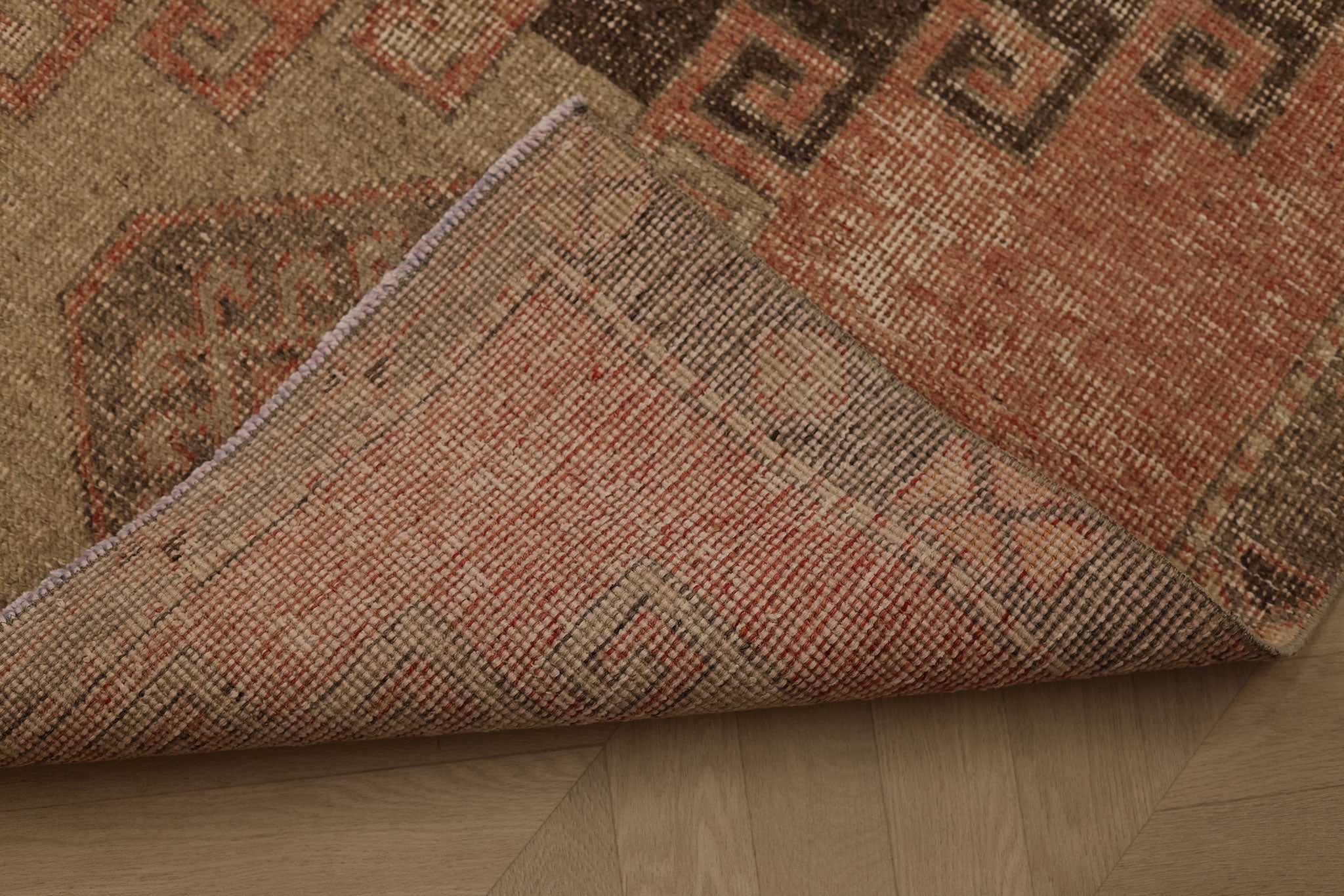 Vintage Malatya Turkish Runner Rug 3x10 ft — Orange & Brown Geometric (No. 55969)