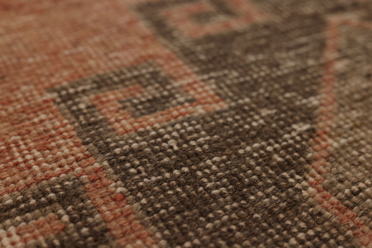 Vintage Malatya Turkish Runner Rug 3x10 ft — Orange & Brown Geometric (No. 55969)