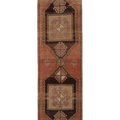 Vintage Malatya Turkish Runner Rug 2x10 ft — Brown & Red Geometric