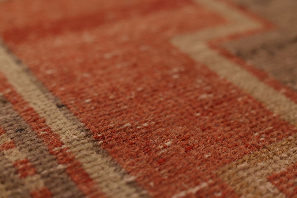 Vintage Malatya Turkish Runner Rug 3x12 ft — Brown & Red Geometric