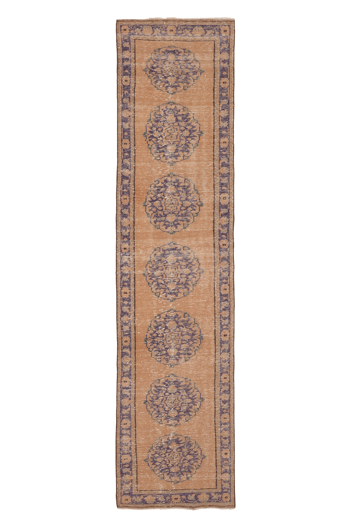 Vintage Manisa Turkish Runner Rug 2x10 ft — Orange & Blue Floral