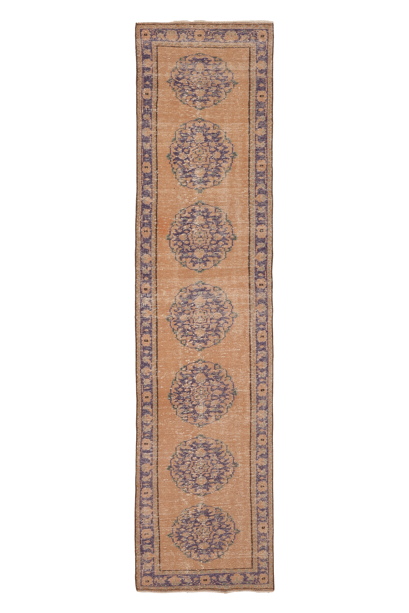 Vintage Manisa Turkish Runner Rug 2x10 ft — Orange & Blue Floral