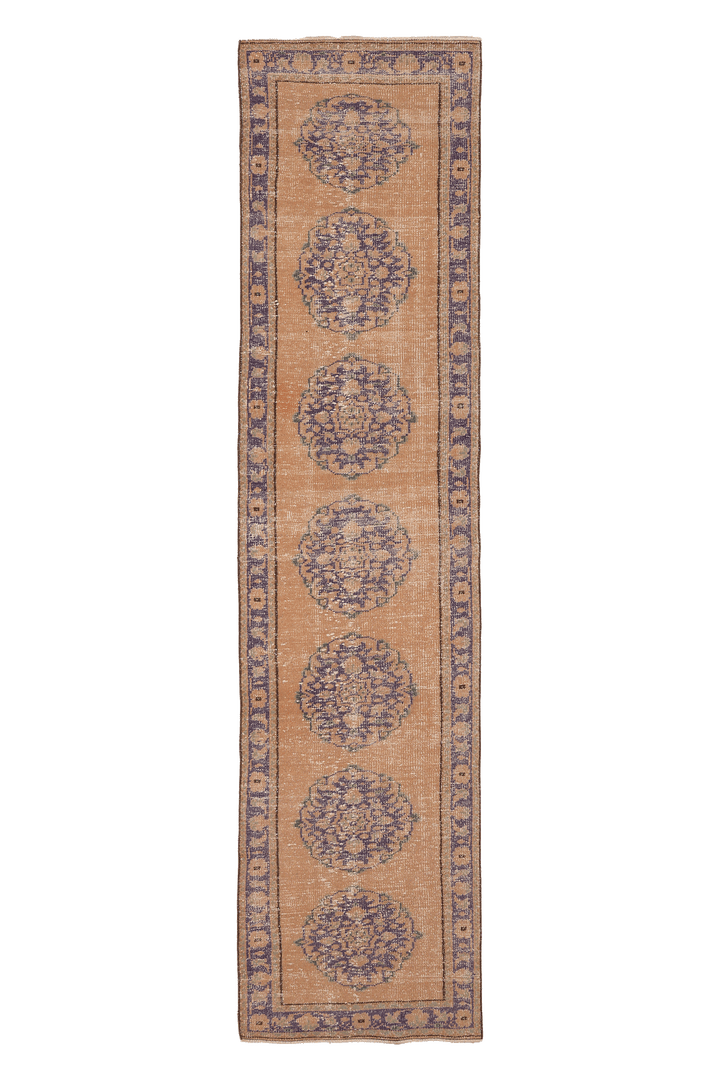 Vintage Manisa Turkish Runner Rug 2x10 ft — Orange & Blue Floral