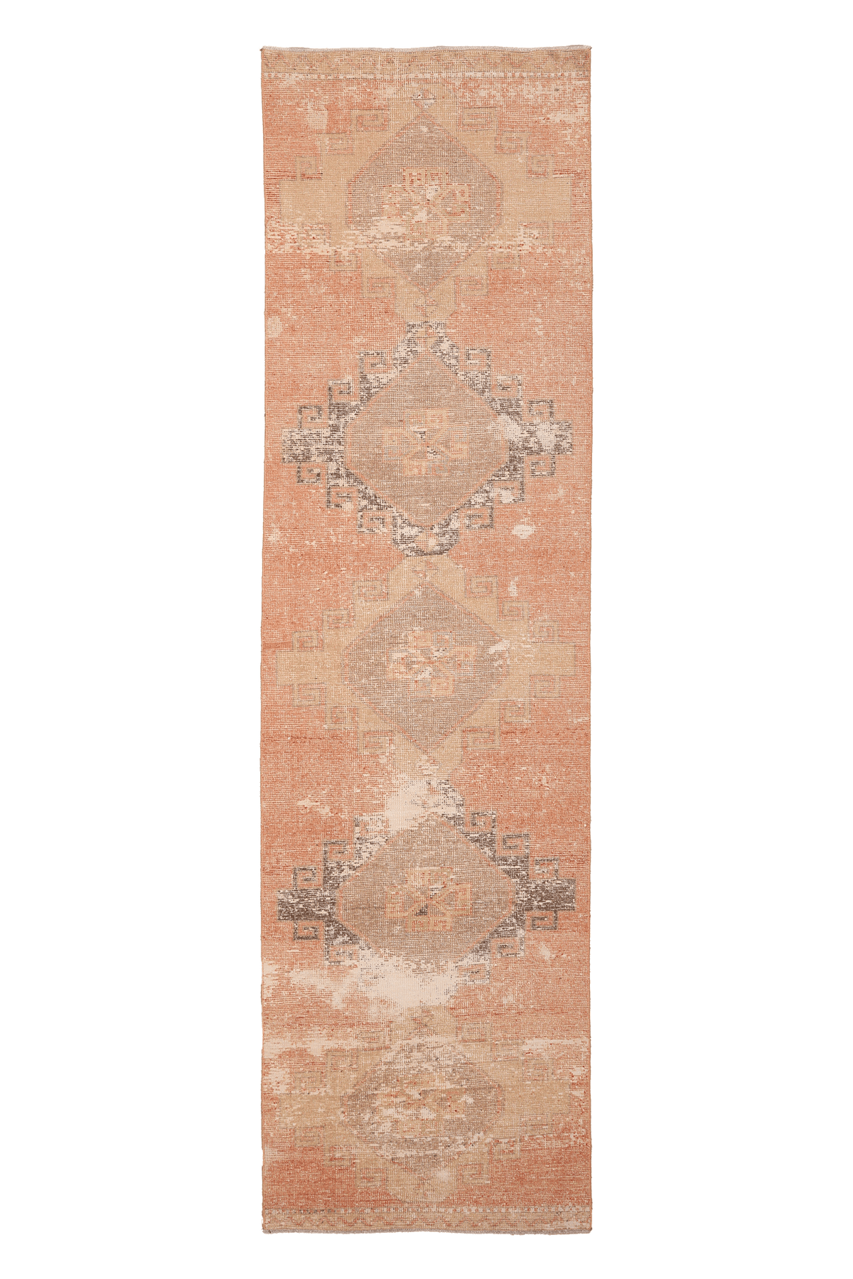 Vintage Malatya Turkish Runner Rug 3x11 ft — Orange & Beige Distressed