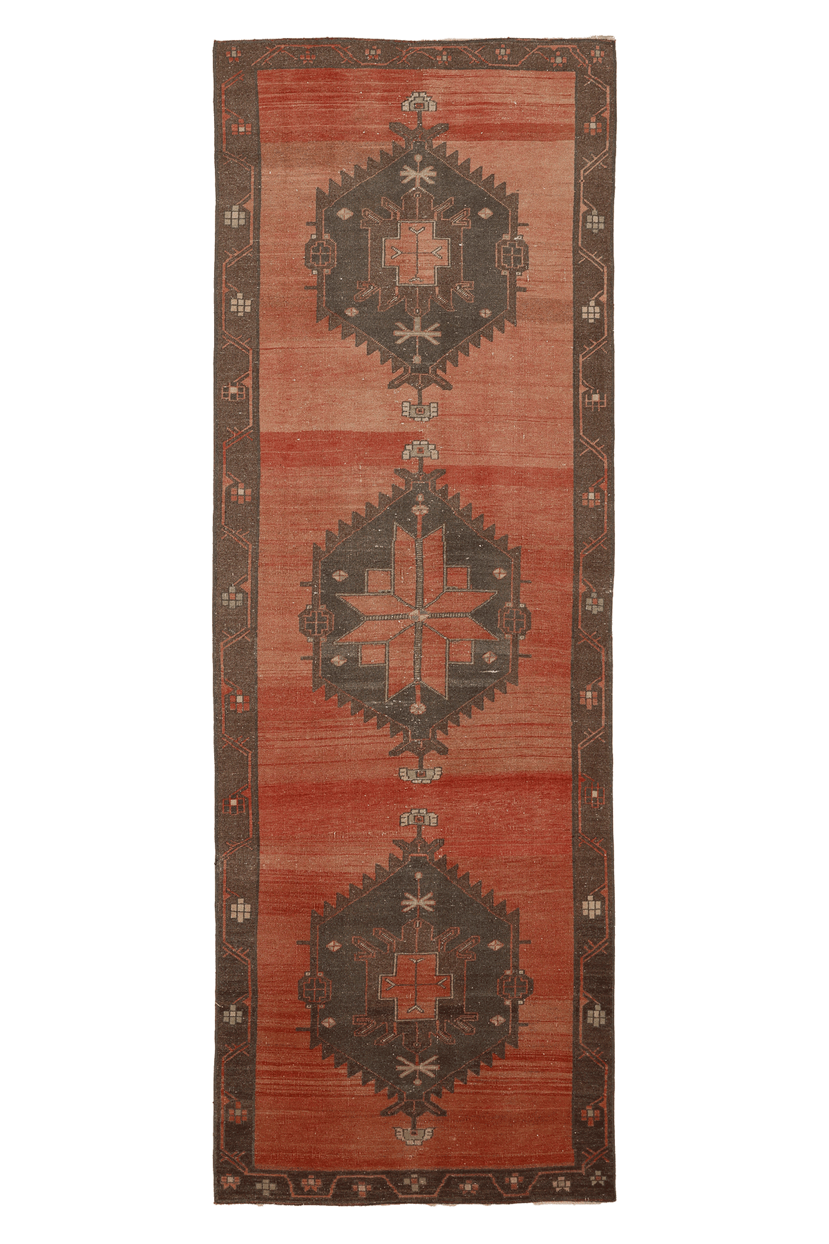 Vintage Malatya Turkish Runner Rug 3x11 ft — Red & Brown Geometric (No. 55992)