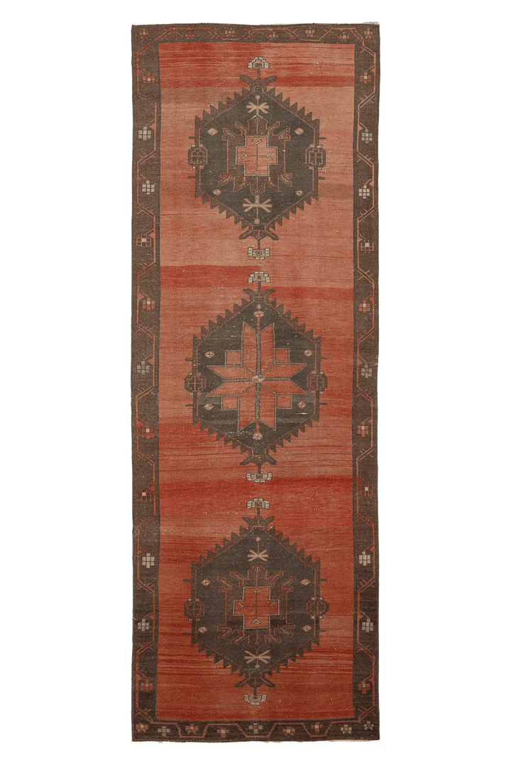 Vintage Malatya Turkish Runner Rug 3x11 ft — Red & Brown Geometric (No. 55992)