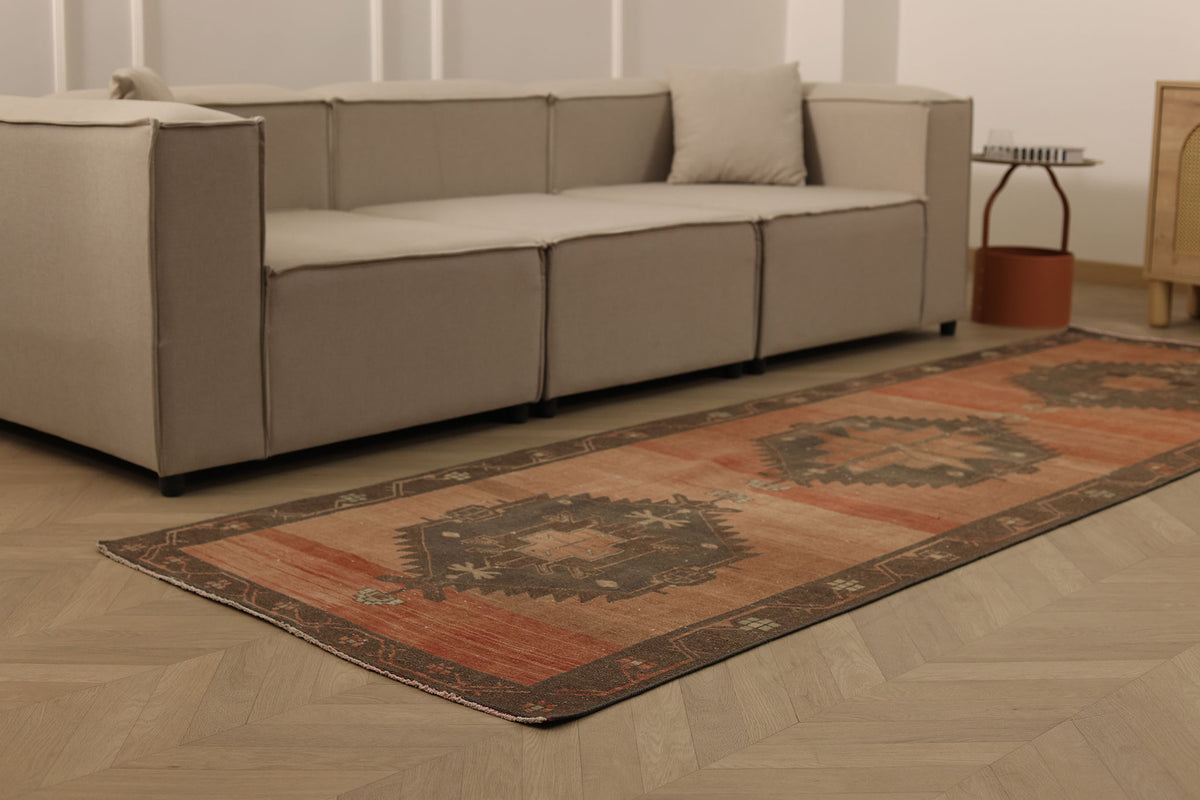 Vintage Malatya Turkish Runner Rug 3x11 ft — Red & Brown Geometric (No. 55992)