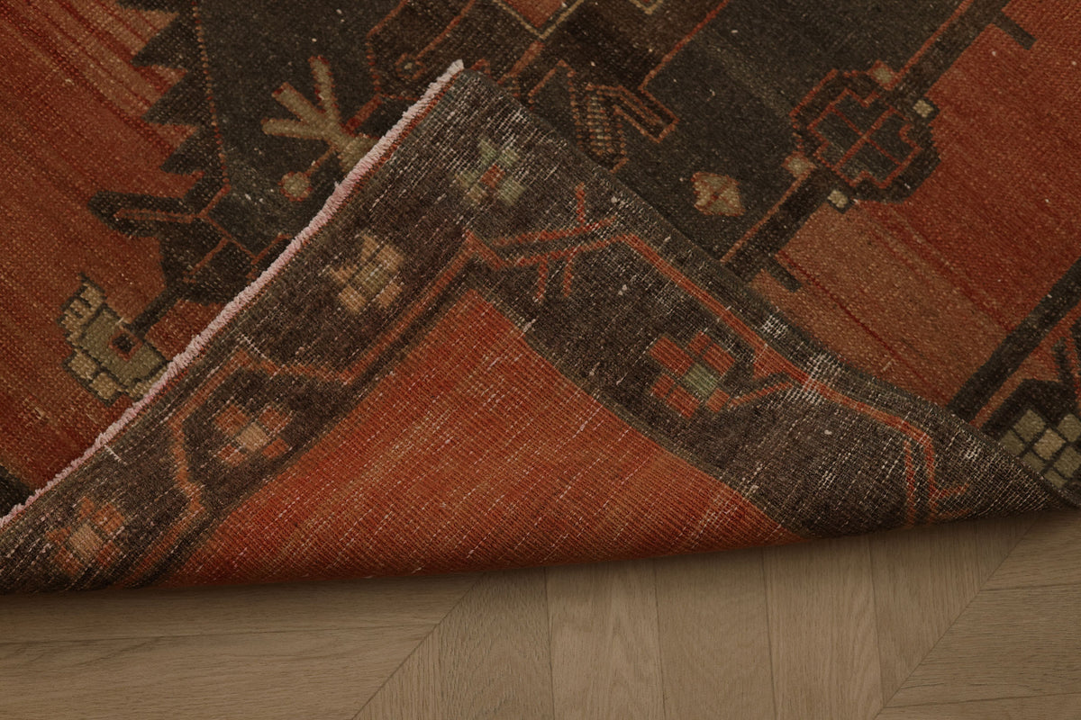 Vintage Malatya Turkish Runner Rug 3x11 ft — Red & Brown Geometric (No. 55992)