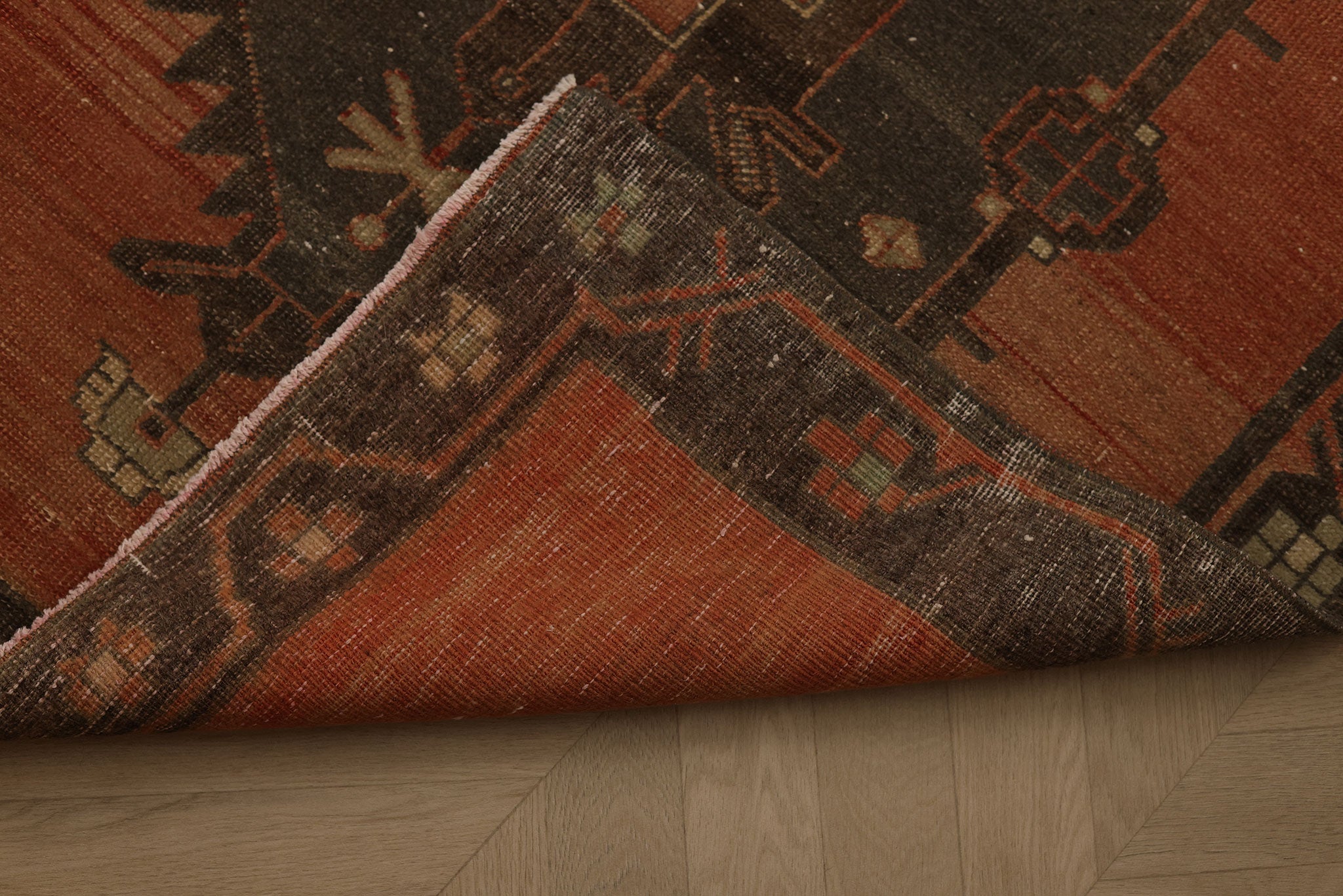 Vintage Malatya Turkish Runner Rug 3x11 ft — Red & Brown Geometric (No. 55992)