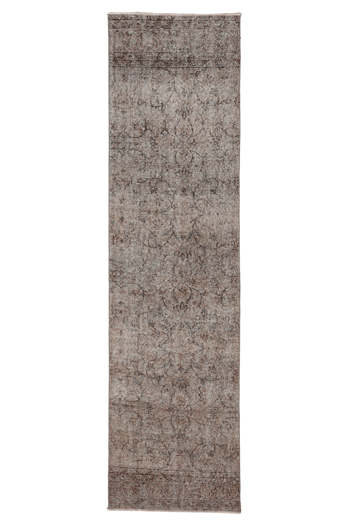 Vintage Isparta Turkish Runner Rug 2x9 ft — Gray & Brown Floral