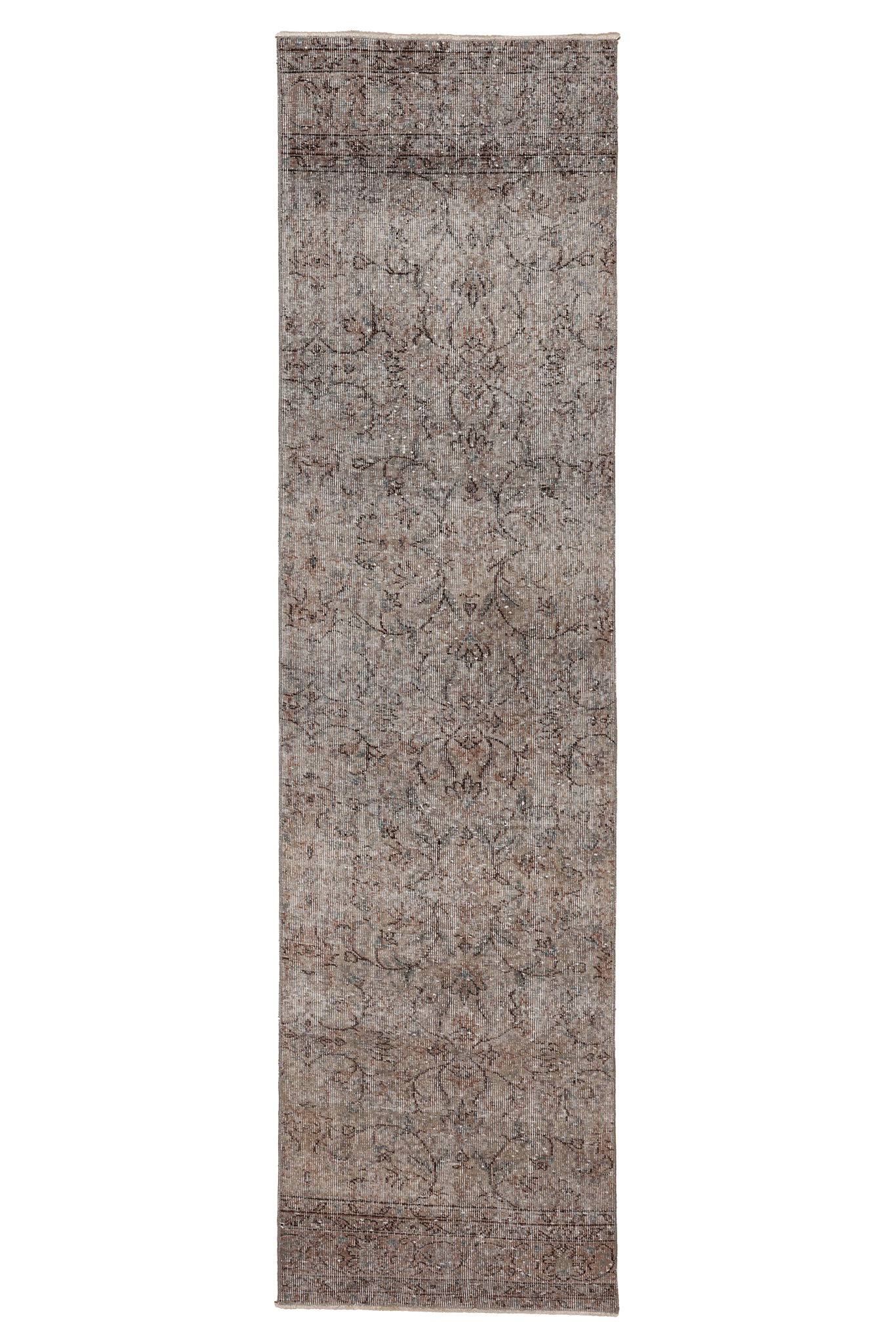 Vintage Isparta Turkish Runner Rug 2x9 ft — Gray & Brown Floral