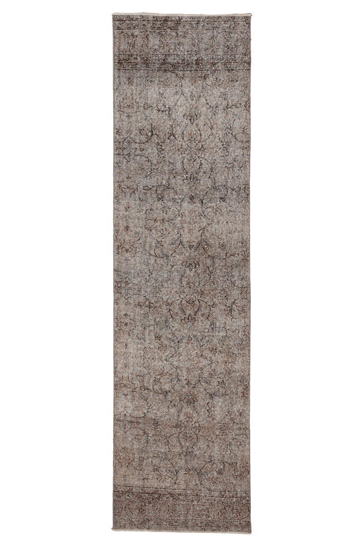 Vintage Isparta Turkish Runner Rug 2x9 ft — Gray & Brown Floral