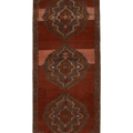 Vintage Kars Turkish Runner Rug 4x11 ft — Red & Brown Geometric