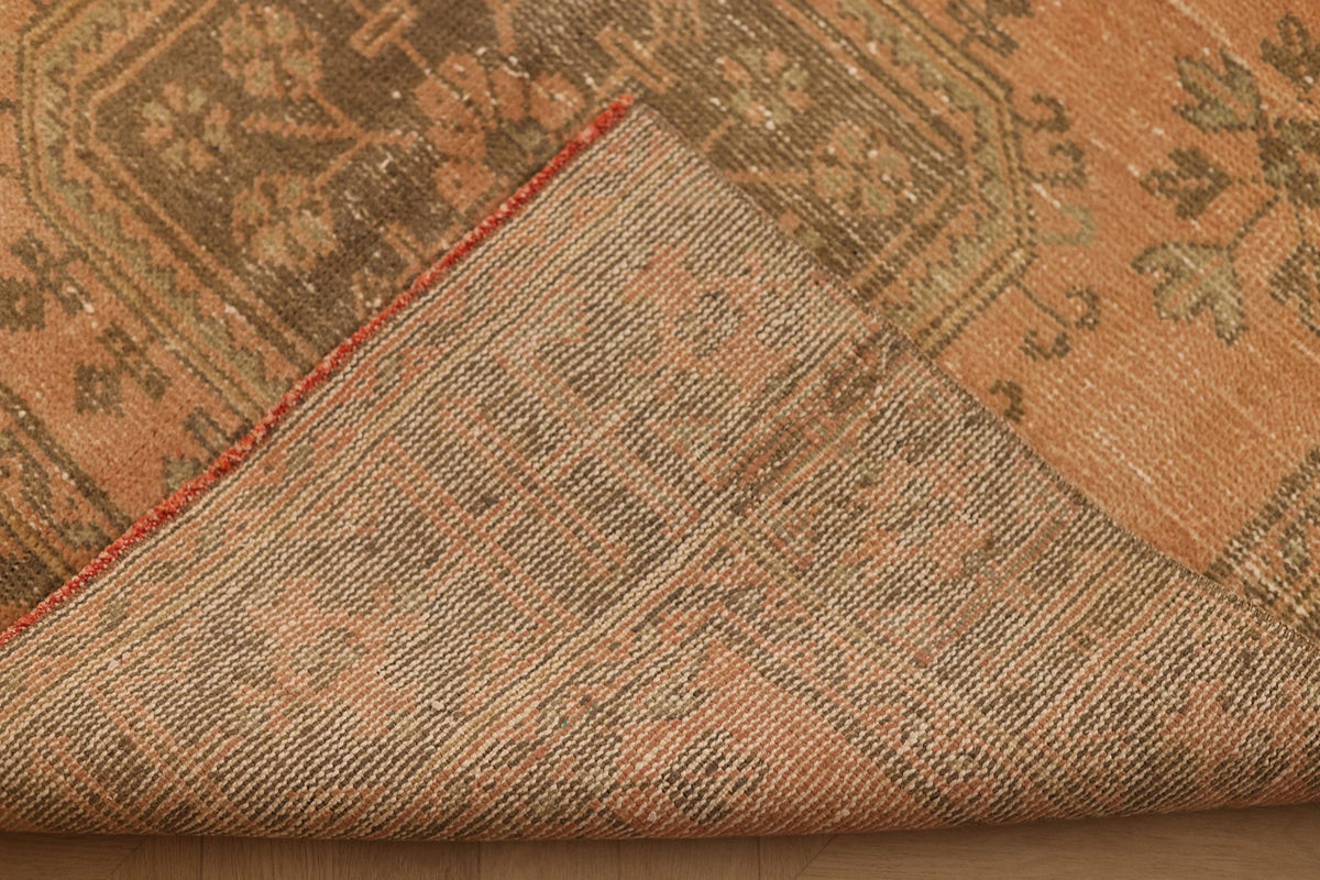 Vintage Konya Turkish Runner Rug 4x11 ft — Orange & Brown Floral
