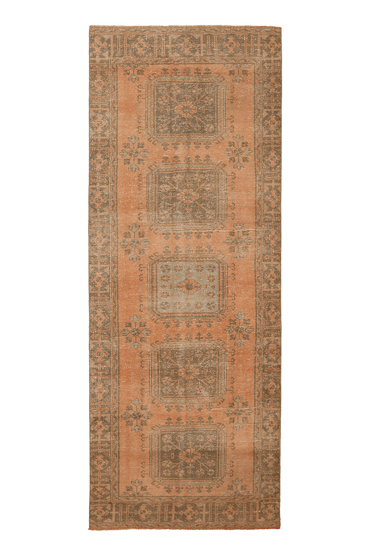 Vintage Konya Turkish Runner Rug 4x11 ft — Orange & Brown Floral