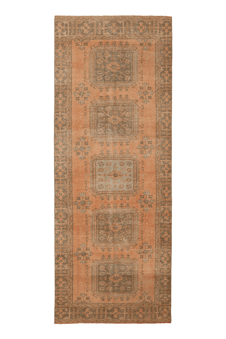 Vintage Konya Turkish Runner Rug 4x11 ft — Orange & Brown Floral