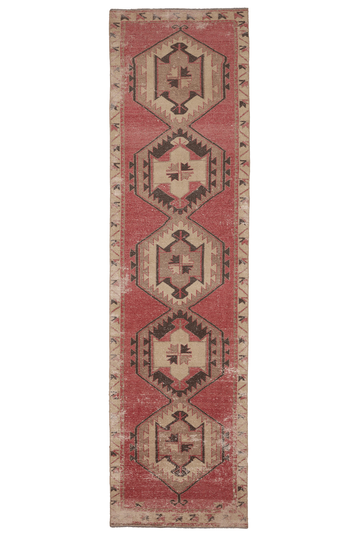 Vintage Malatya Turkish Runner Rug 3x13 ft — Red & Beige Geometric