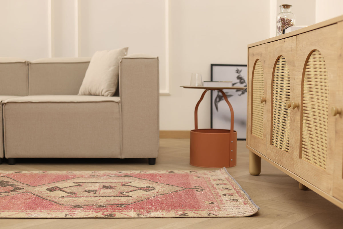 Vintage Malatya Turkish Runner Rug 3x13 ft — Red & Beige Geometric