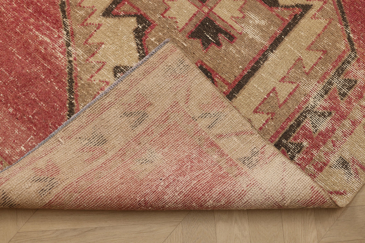 Vintage Malatya Turkish Runner Rug 3x13 ft — Red & Beige Geometric