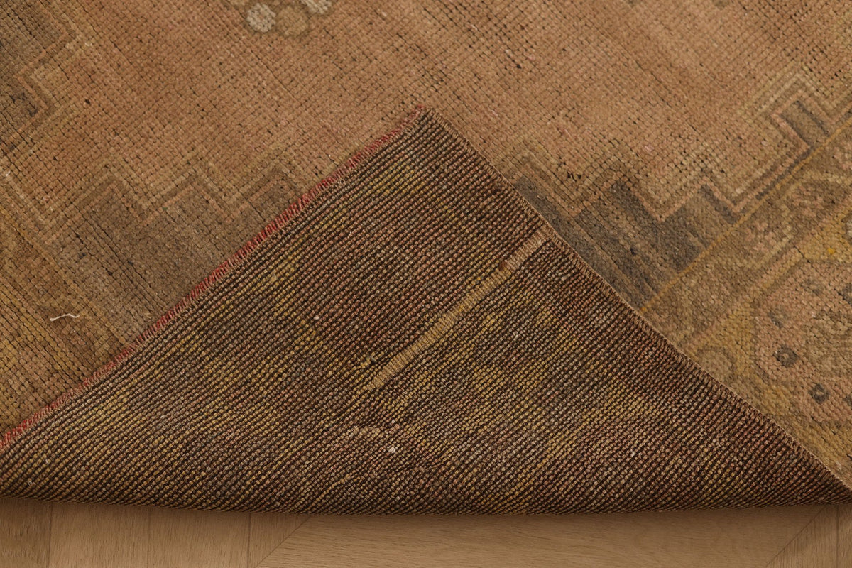 Vintage Kayseri Turkish Area Rug 4x7 ft — Beige & Brown Geometric