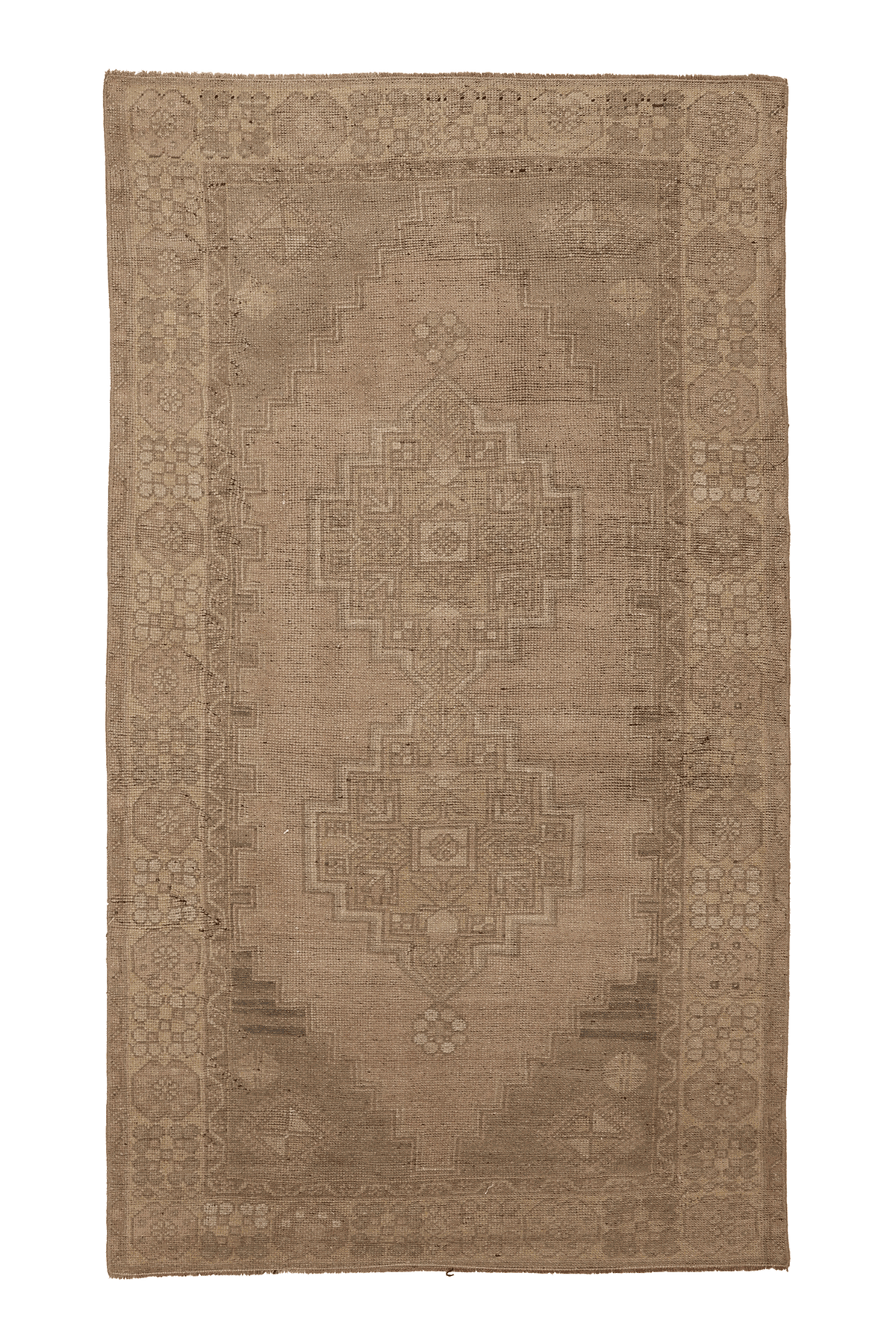 Vintage Kayseri Turkish Area Rug 4x7 ft — Beige & Brown Geometric