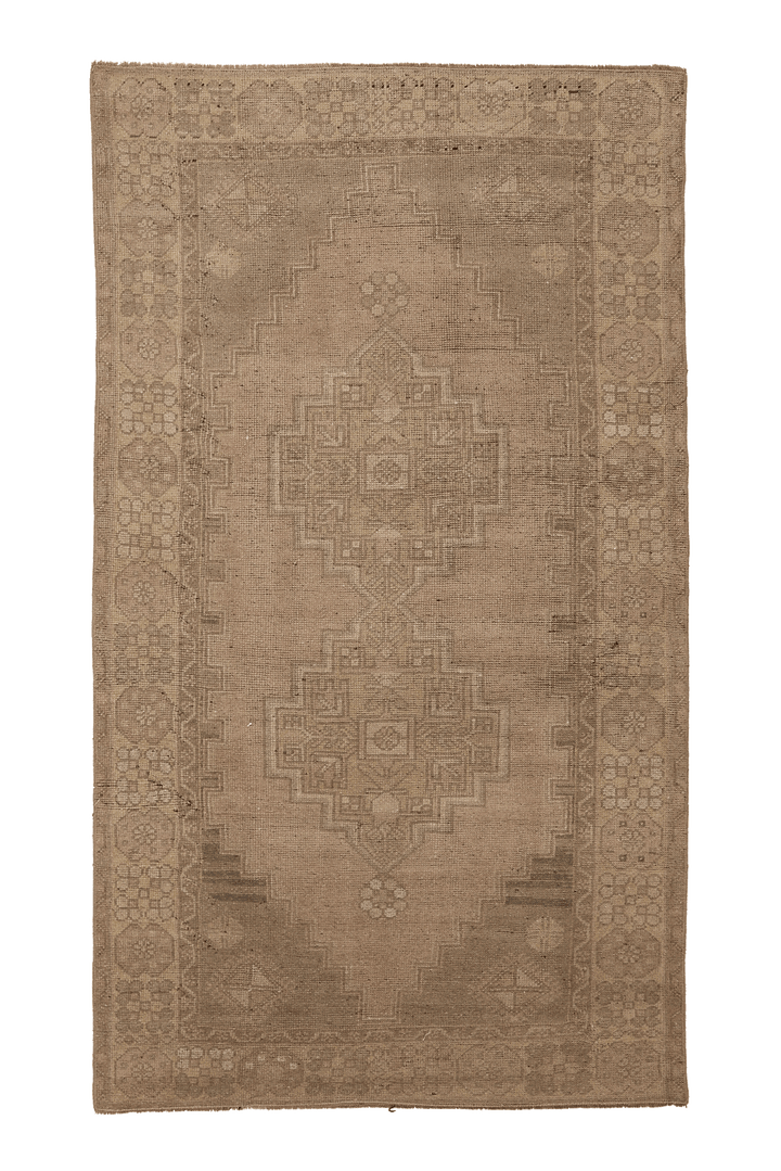 Vintage Kayseri Turkish Area Rug 4x7 ft — Beige & Brown Geometric