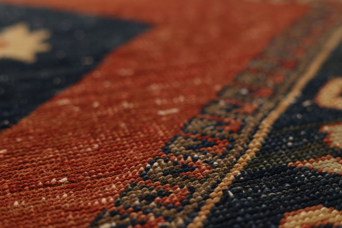 Vintage Konya Turkish Runner Rug 3x9 ft — Red & Blue Geometric