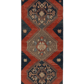 Vintage Konya Turkish Runner Rug 3x9 ft — Red & Blue Geometric
